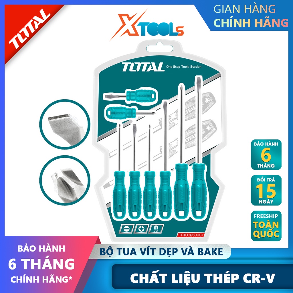 Bộ tuốc nơ vít dẹp và bake 8 chi tiết TOTAL THTDC250801 | dùng để siết chặt hoặc gỡ bỏ ốc vít [CHÍNH HÃNG] [XTOOLs]