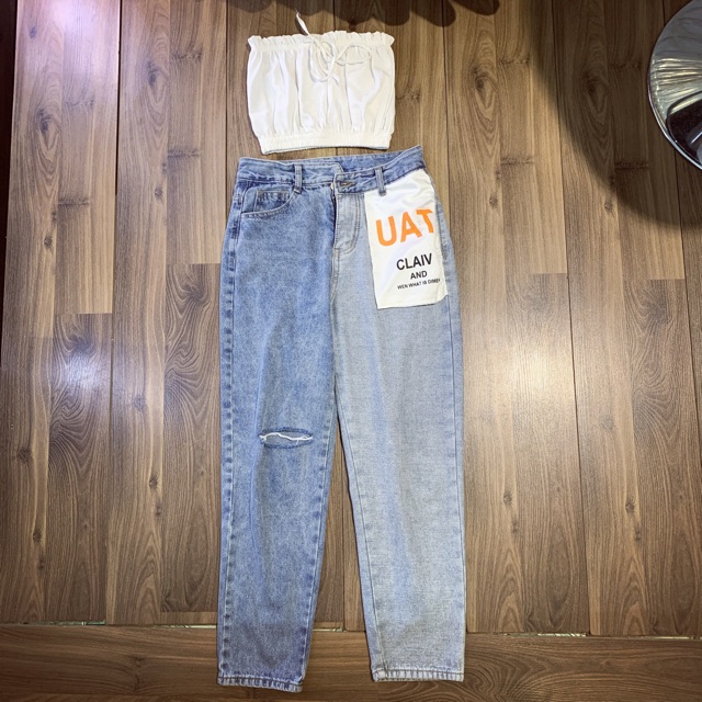 Jeans size s + áo lệch vai