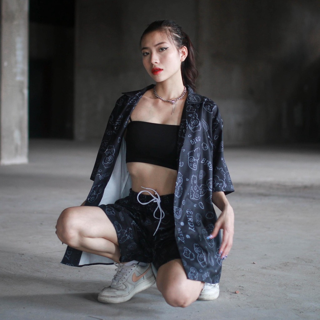 Áo sơmi BIRDY BANDANA SHIRT tay ngắn nam nữ form rộng sơ mi cổ vest unisex tay lỡ, chất vải lụa mịn chống nhăn