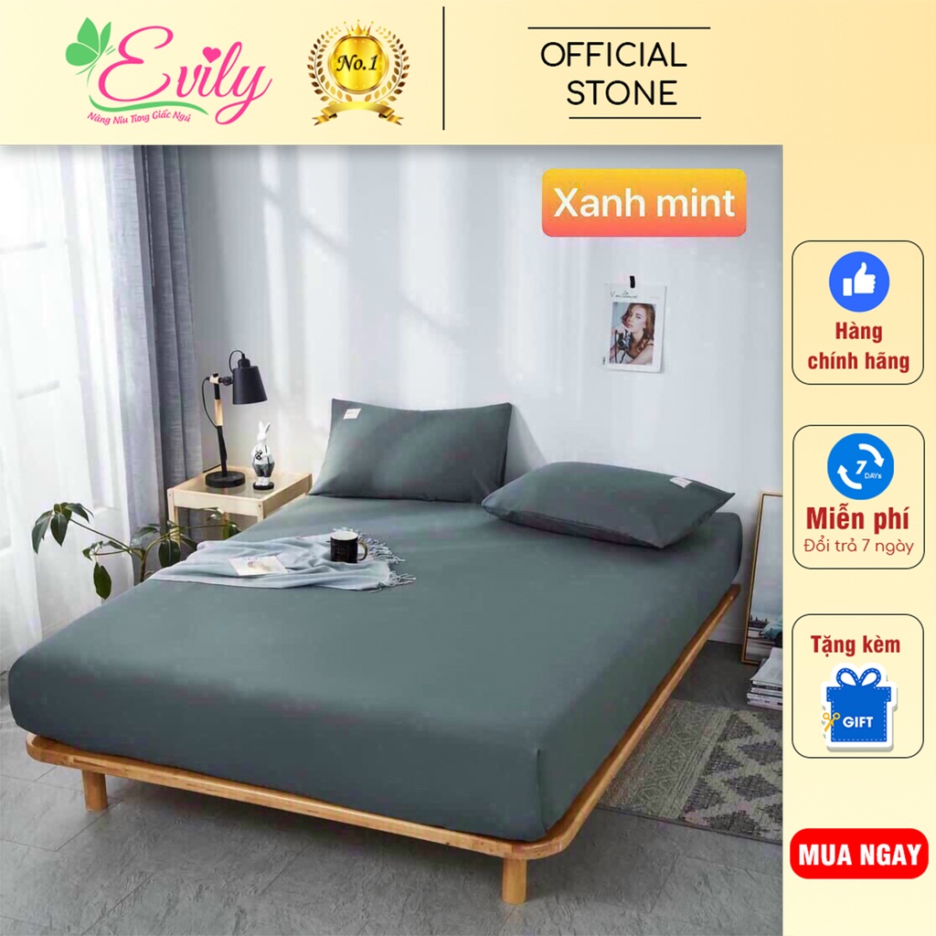 Bộ Chăn Ga Gối 3 Món Cotton Ticyy Thương Hiệu 🌸EVILY🌸. Đũi Cao Cấp MÀU VÀNG, Phong Cách HQ. Tinh Tế. Sang Trọng