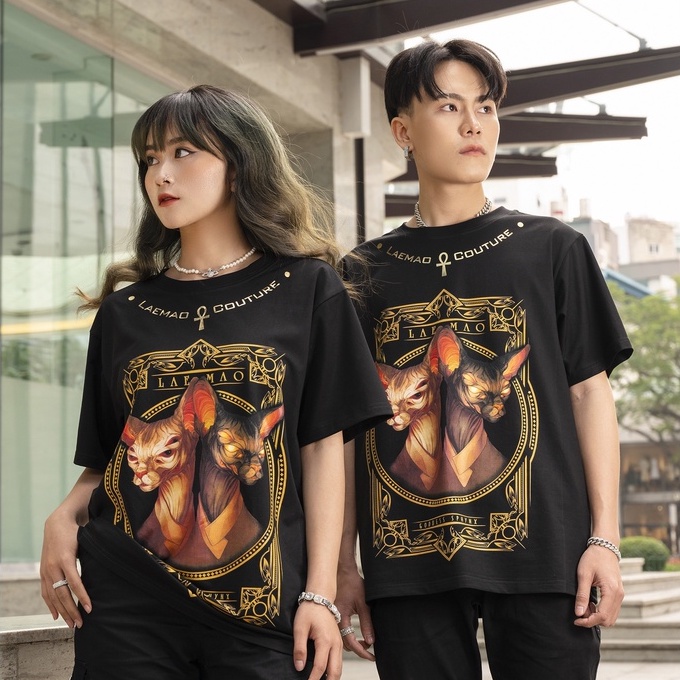 Áo thun LAEMAO chất liệu cotton tay lỡ form oversize GODDESS SPHYNX