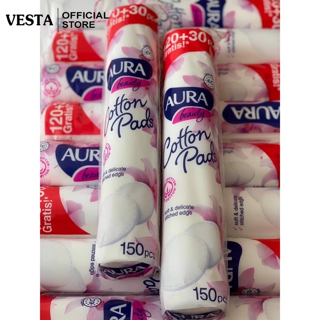 Bông tẩy trang 💖𝑭𝒓𝒆𝒆𝒔𝒉𝒊𝒑💖 Bông tẩy trang Aura 150 miếng | BigBuy360 - bigbuy360.vn
