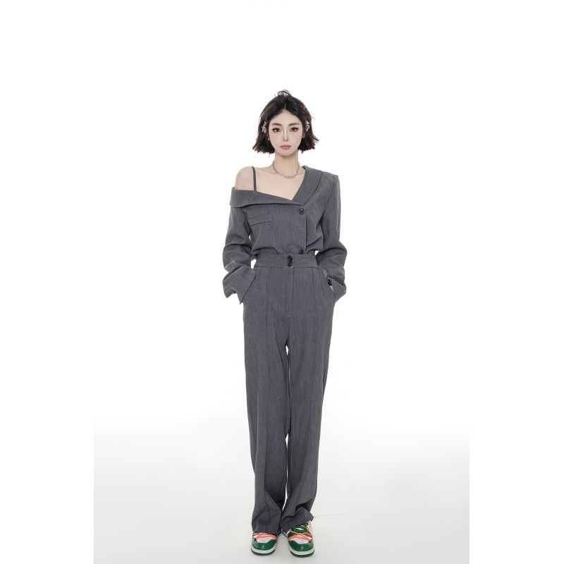 ♀◙◙Set Áo Trễ Vai + Quần Dài Lưng Cao Thời Trang Nữ