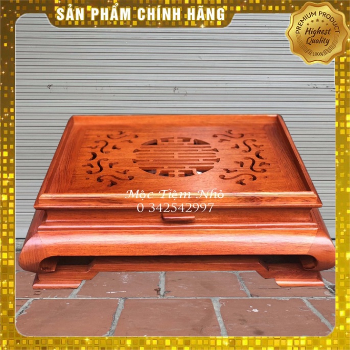 Khay Trà Kèm Khay Inox Gỗ Hương Chân Cong Phòng Khách 45x35 Cao 15cm