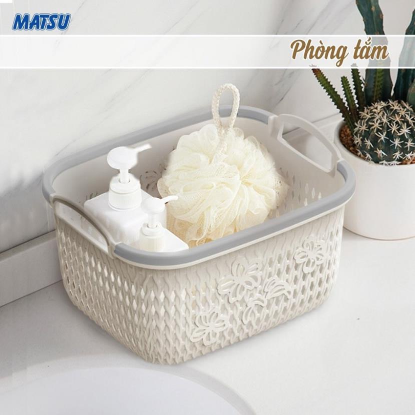 Giỏ bông nhựa có quai xách Matsu Duy Tân size trung
