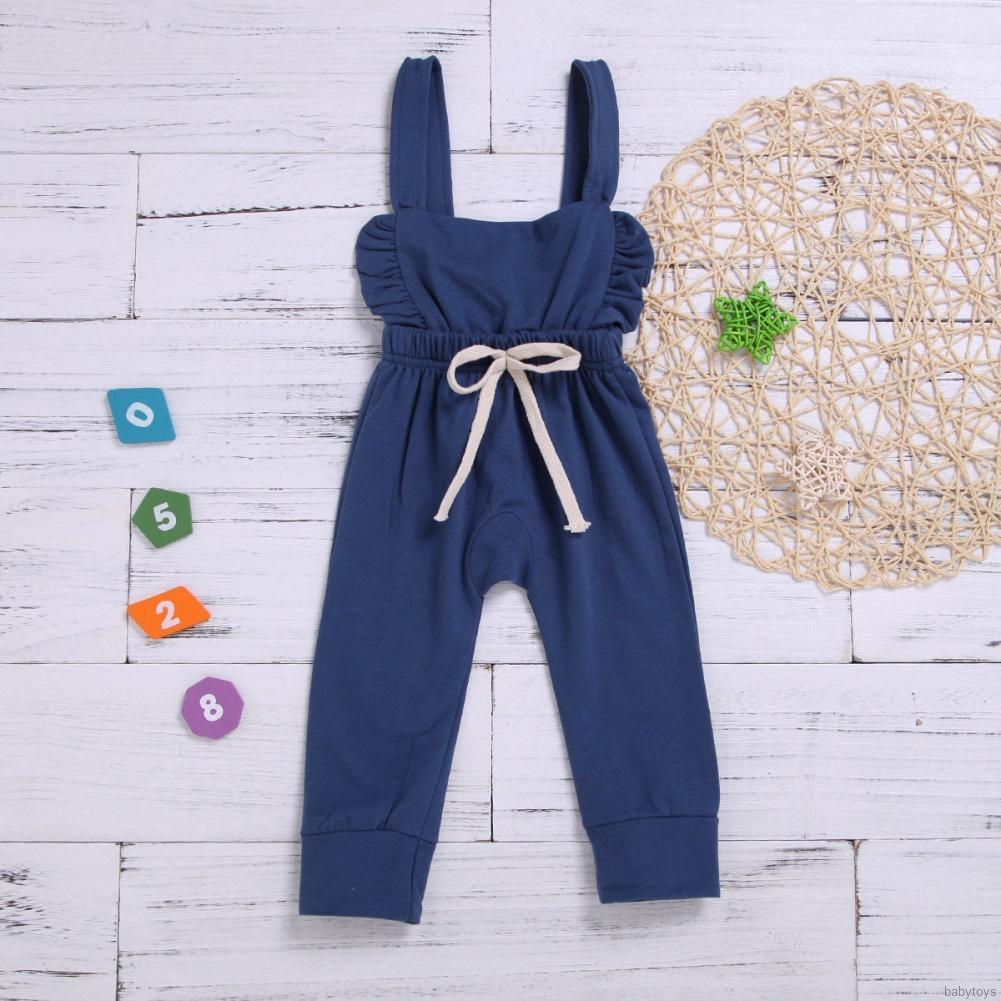 [babytoys] Summer Baby Girl Sling Stripe Jumpsuit Toddler Newborn Solid Color Bodysuit 0M-3T