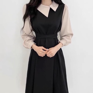 Đầm xoè phối cổ lệch đai eo