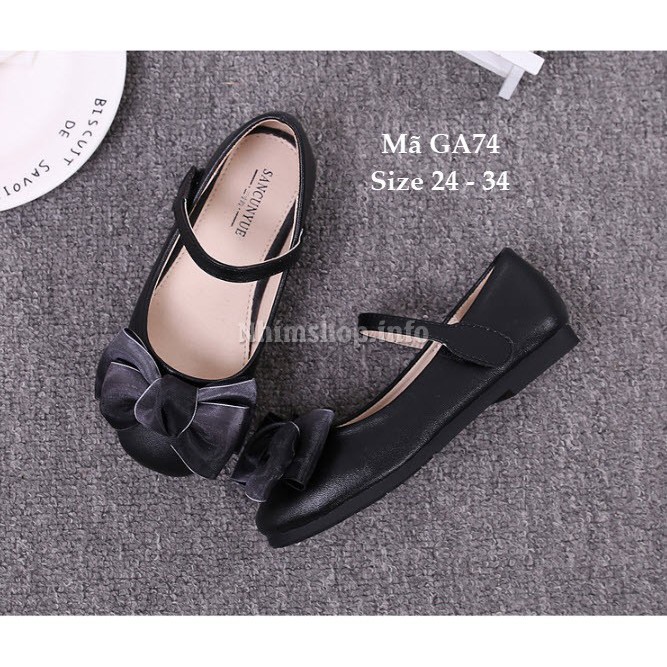 Giày Búp Bê Màu Đen Cho Bé Gái Đính Nơ Kiểu Hàn GA74