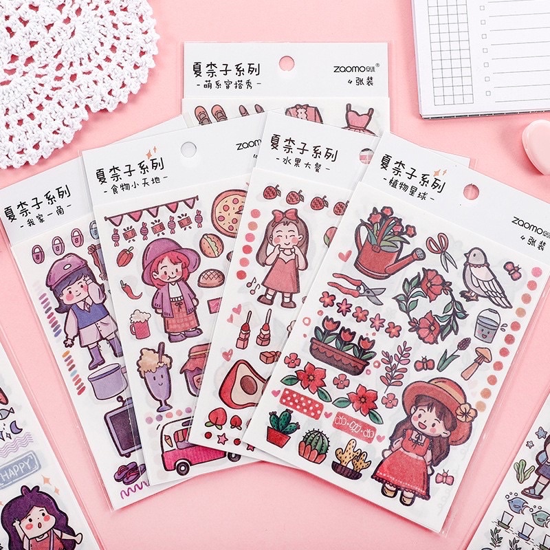 Bộ 4 Tấm sticker hình cô gái dễ thương