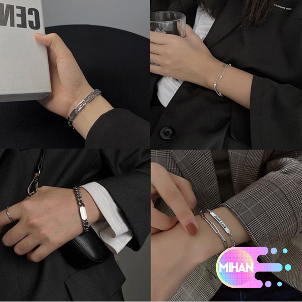Vòng tay nhiều lớp bằng thép titan phong cách hiphop cổ điển cho nam nữ