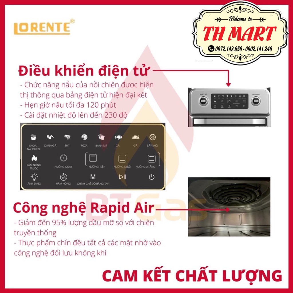 nồi chiên không dầu 16l lorente lt 1600 - màn điều khiển cảm ứng 8 chế độ cài đặt sẵn