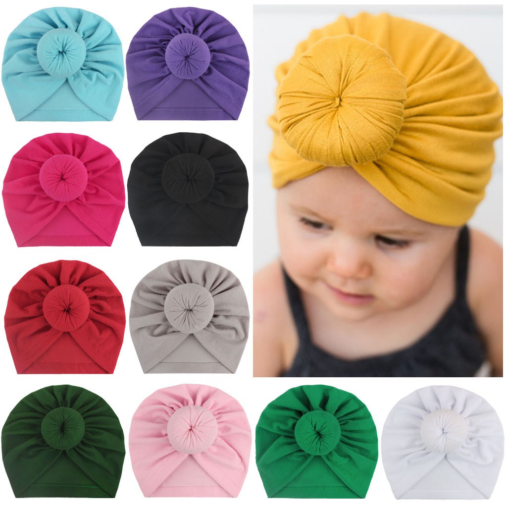 Mũ turban chất liệu cotton cục tròn đáng yêu cho bé(0-12 tháng)
