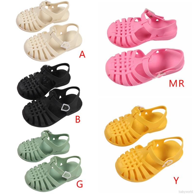 Sandal đế bằng màu trơn phối khóa thời trang đơn giản cho trẻ em