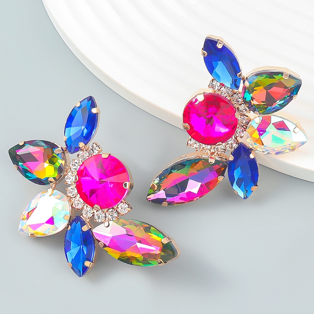 Khuyên tai PINKDUDU PD861 hợp kim đính đá pha lê họa tiết hoa phong cách boho thời trang cho nữ