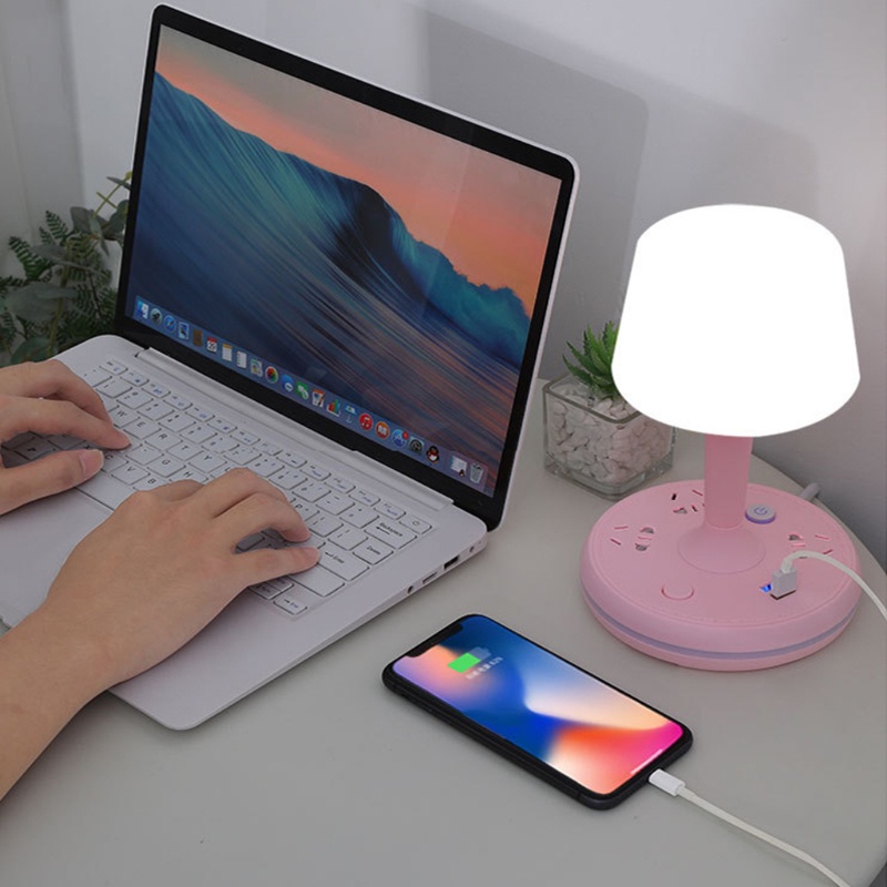 Đèn ngủ tích hợp ổ cắm điện kèm cổng sạc USB - đèn để bàn học thông minh cao cấp