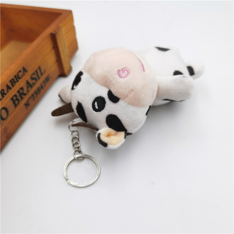 Cod Qipin Lovely 10cm Funny Keyring Cartoon Stuffed Milk Cow Face Keychains Bag Pendant Decor