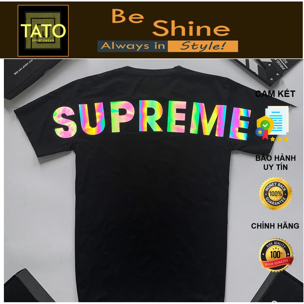 Áo thun unisex In hiệu ứng Hologram chữ Supreme Bản Limited Phản Quang 7 Màu Áo phông cotton cổ tròn nam nữ-