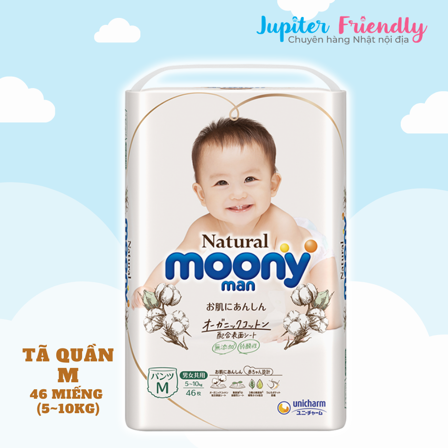 Bỉm-Tã Quần Moony Natural size M-46 miếng ( cho bé 5-10kg)