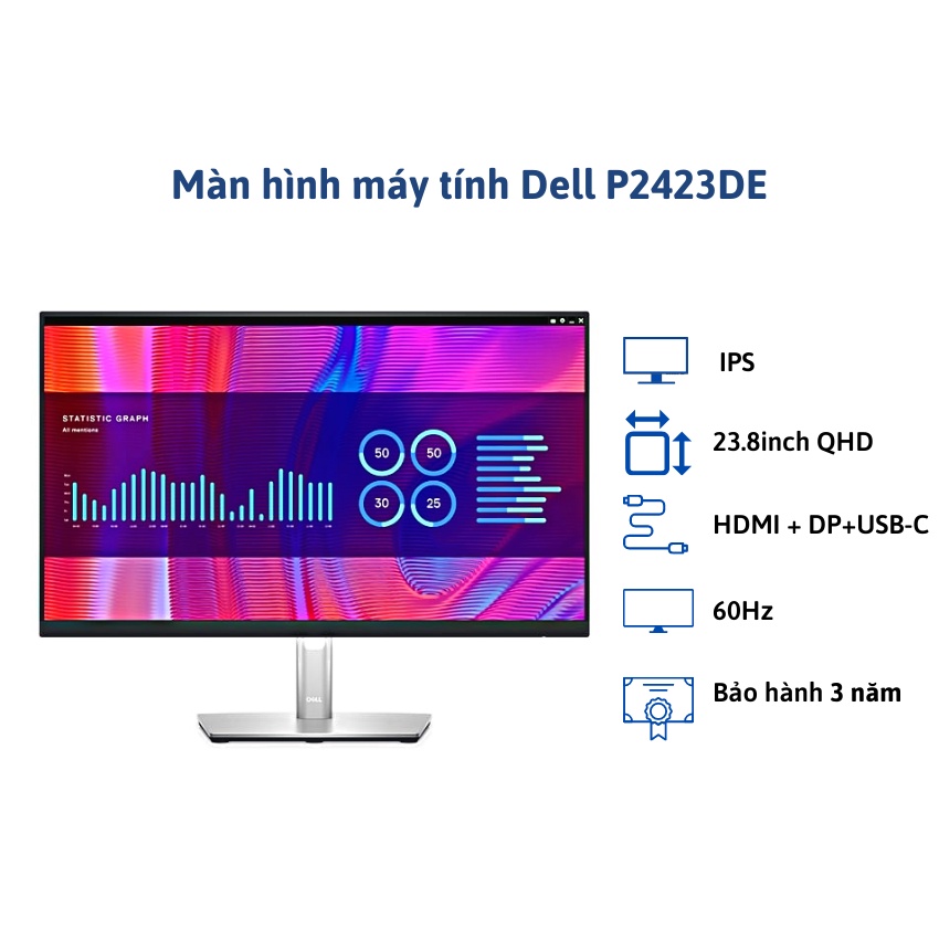 Màn hình máy tính Dell P2423DE/ 23.8inch QHD/ 60Hz/ IPS/ HDMI + DP+USB-C/ 3Yrs