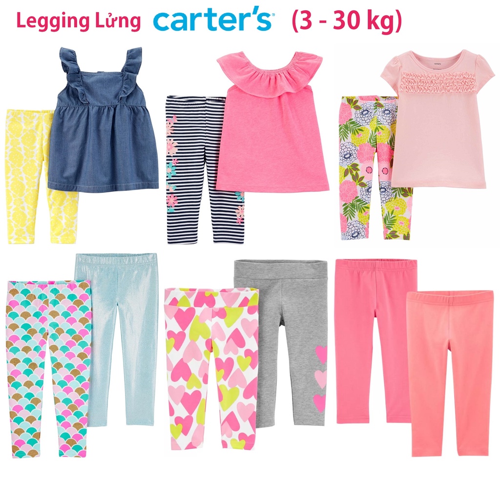 Quần legging lửng bé gái sơ sinh đến 8 tuổi (4-30kg) Car.ters Cam.bo xuất dư xịn. Set 3 4 5 quần leggings