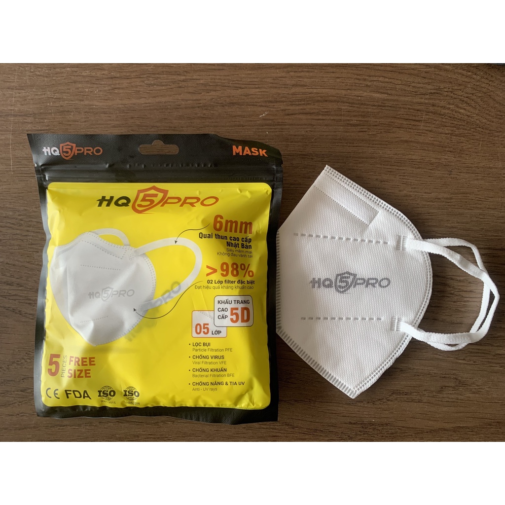 Khẩu Trang KF94 - N95 HQ5PRO màu trắng quai thun đeo không đau vành tai