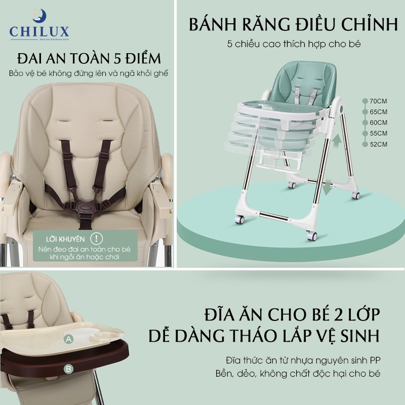 Ghế ăn dặm cao cấp Chilux Grow S - Có thể gấp gọn, điều chỉnh độ cao tiện lợi trong quá trình sử dụng