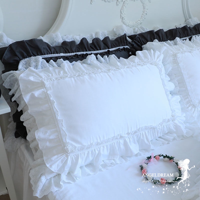 Cặp Gối Cotton Viền Ren Phong Cách Công Chúa Hàn Quốc