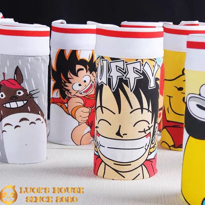 Quần Sịp Đùi Boxer Nam Hoạt Hình Dễ Thương Thun Lạnh Thoáng Khí Cao Cấp In Hình Siêu Nhân Sudoku Luffy One Piece