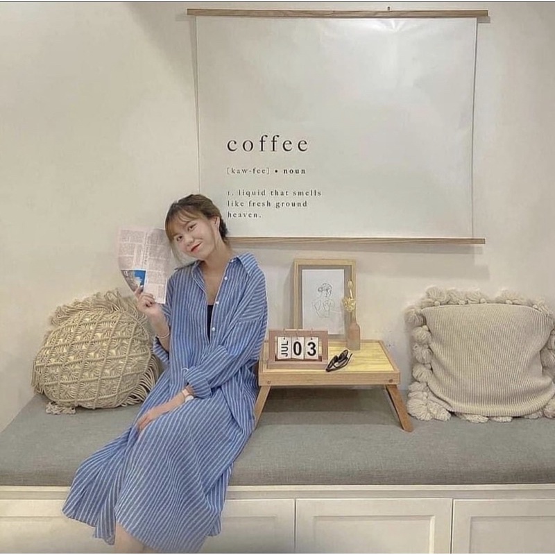 Đầm Váy Sơ Mi Kẻ Sọc Hàn Quốc thiết kế cổ bẻ form rộng freesize tay dài chất vải dày dặn ullzang vintage