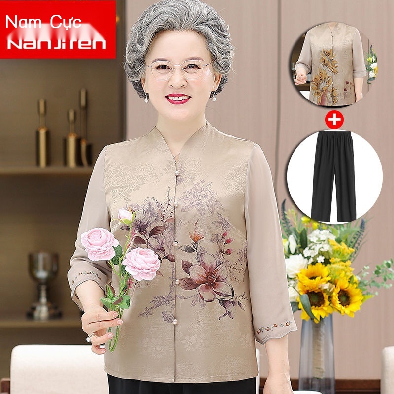 Áo sơ mi cho người trung niên và cao tuổi mùa hè mới mẹ bà