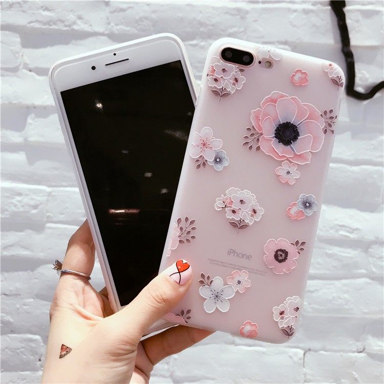 GNC|iPhone XR XS Max Casing iPhone 12 Mini 11 Pro Max6 6s 7 8 Plus SE 2020 3D Floral Relief Cover Soft TPU Case Slim Silicone Shell