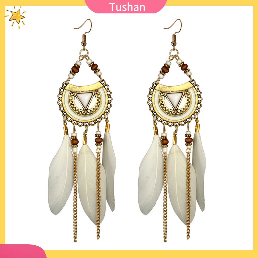 Bông tai tua rua lông vũ phong cách retro cho nữ