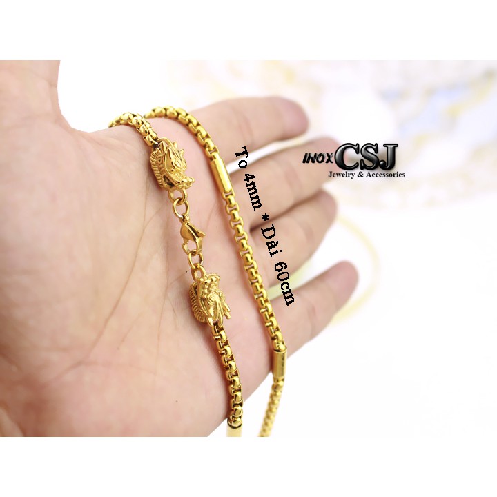 DÂY CHUYỀN INOX ĐẦU RỒNG MẠ VÀNG 4LY KHÔNG ĐEN