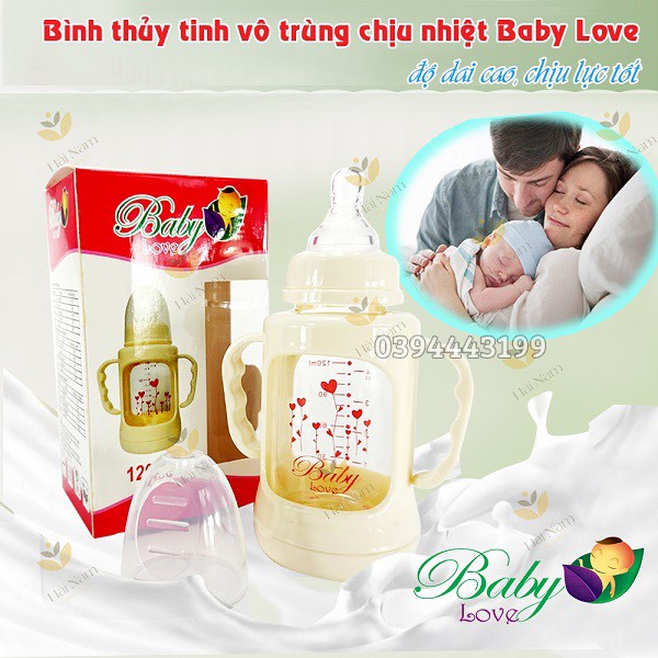 [FreeShip] Bình sữa thủy tinh Baby Love 120ml cổ hẹp vô trùng - chịu nhiệt | BL-01