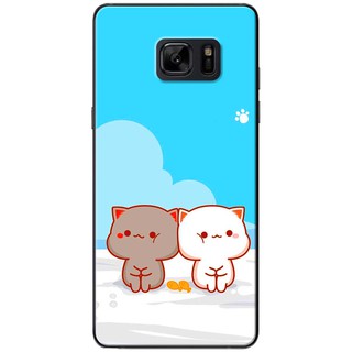 Ốp lưng Samsung Note 4, Note 5, Note 8, Note 9 Mèo mập nền xanh
