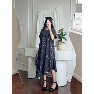 Đầm vạt xéo phối thun chất mát