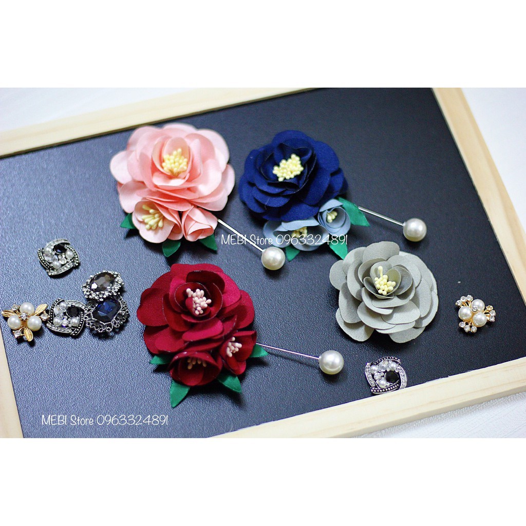 (Ảnh thật 100%) Hoa cài áo handmade (mẫu hoa hồng 2 nụ)