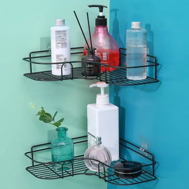 Kệ góc nhà tắm inox dán tường phun sơn tĩnh điện, không cần khoan tường