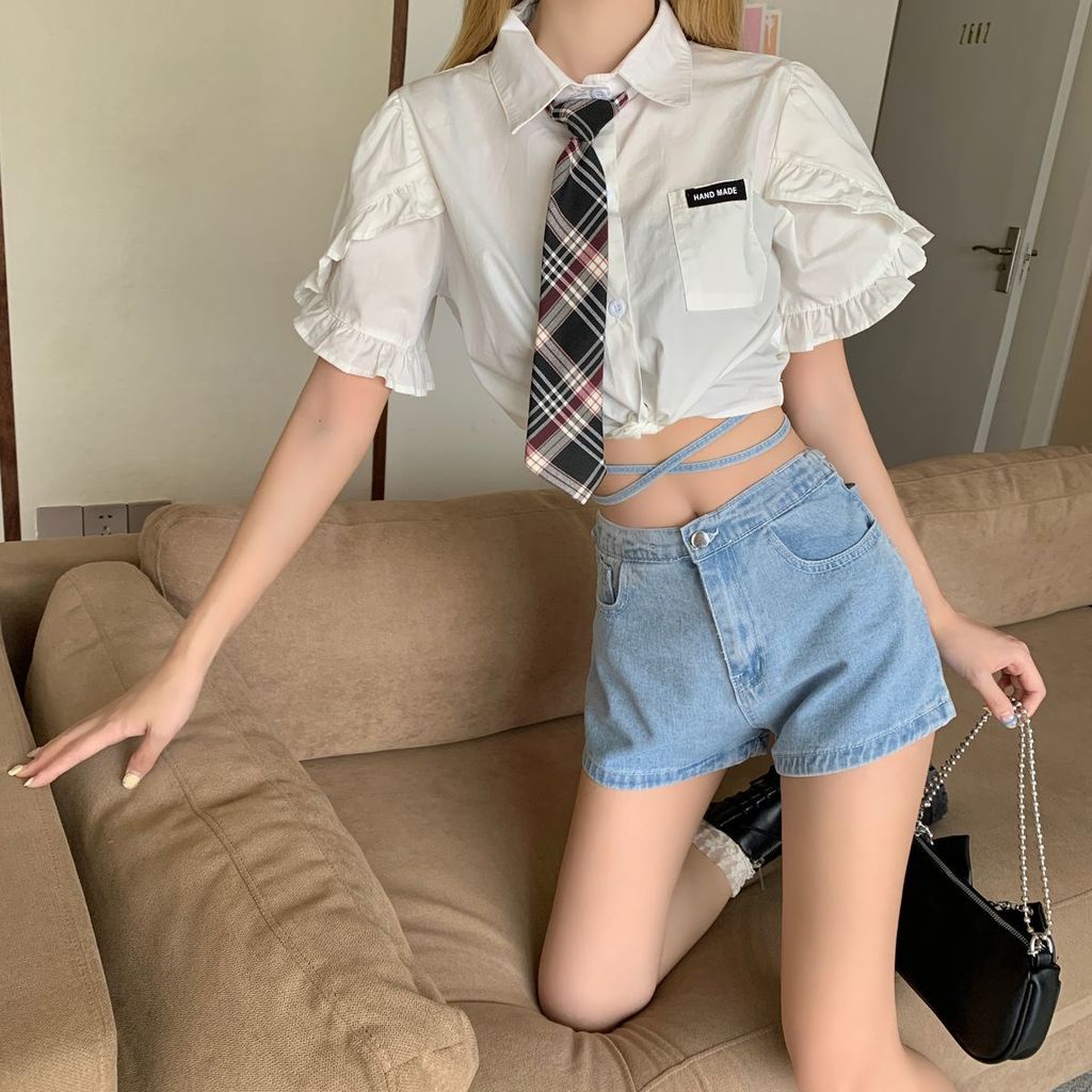 Quần Short Denim Lưng Cao Thiết Kế Mới Quyến Rũ Thời Trang Mùa Hè Dành Cho Nữ