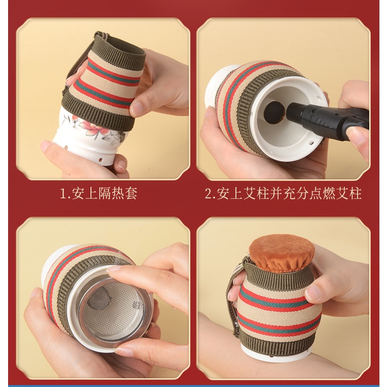 Cốc hút gốm sứ giác hơi ngải cứu ba tấm bảo vệ dày hai lớp nhỏ gọn/ Vải bọc lưới chống mài mòn tiện lợi