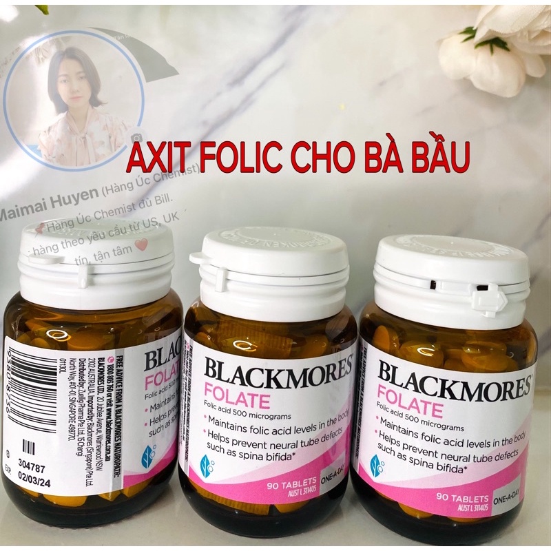 Viên uống bổ sung Axit folic cho bà bầu Blackmore folate 90v