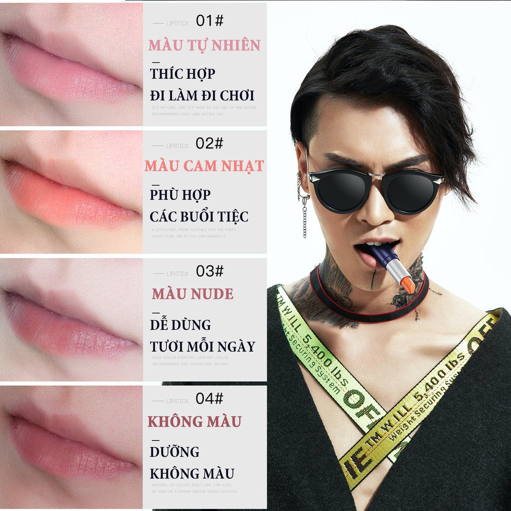 Son Môi BLUEMAN Dưỡng Ẩm Không Để Lại Dấu Vết Thay Đổi Màu Sắc 3.8g/ 3.2g Cho Nam | BigBuy360 - bigbuy360.vn