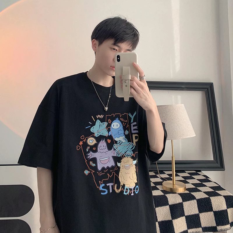 Áo Thun Dáng Rộng In Họa Tiết Hoạt Hình Phong Cách Hip Hop Thời Trang Mùa Hè Cho Nam Và Nữ Size M-5XL