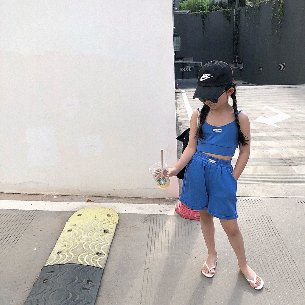 Bộ Đồ Thể Thao Hai Mảnh Áo Hai Dây Và Quần Ngắn Phong Cách Hàn Quốc Thời Trang Mùa Hè Cho Bé Gái