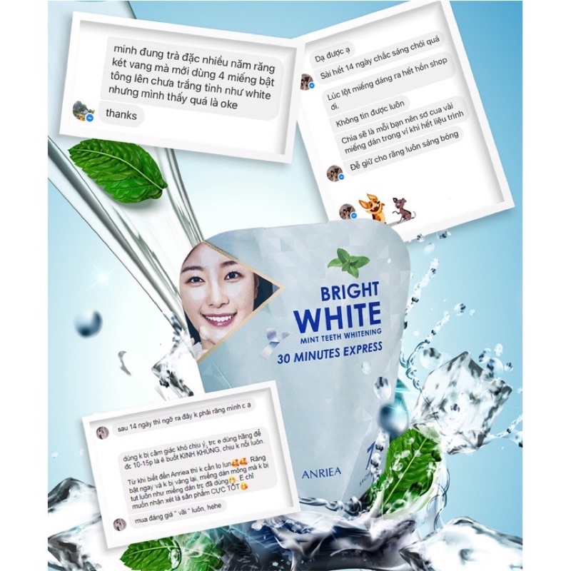 GÓI DÙNG THỬ - TRẮNG CẤP TỐC] 1 gói miếng dán trắng răng Anriea Bạc Hà cải thiện hiệu quả sau 30' - 