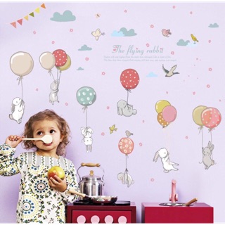 Decal dán tường mẫu thỏ ôm bóng