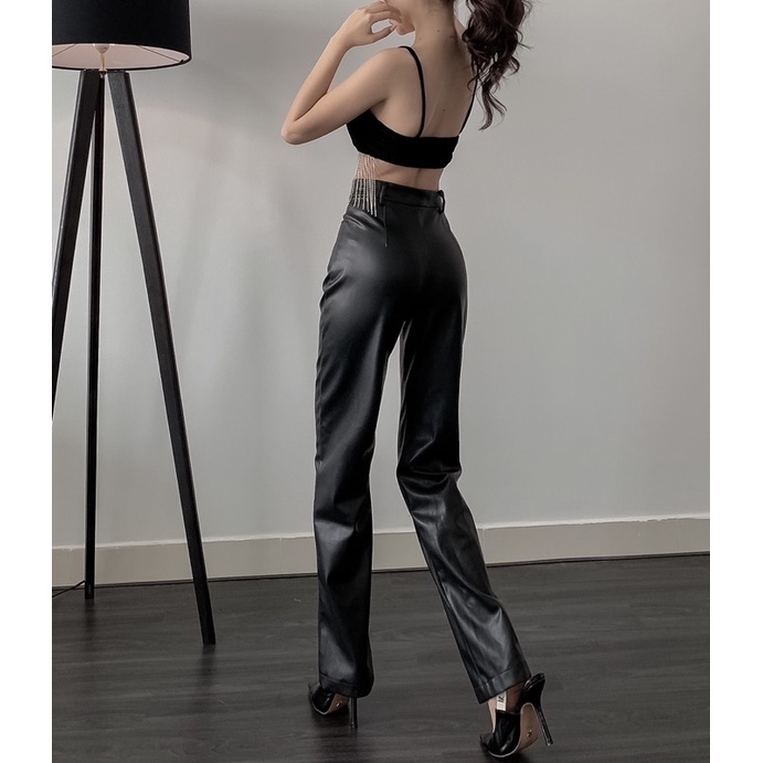 Quần suông chất vải da-LEATHER PANTS