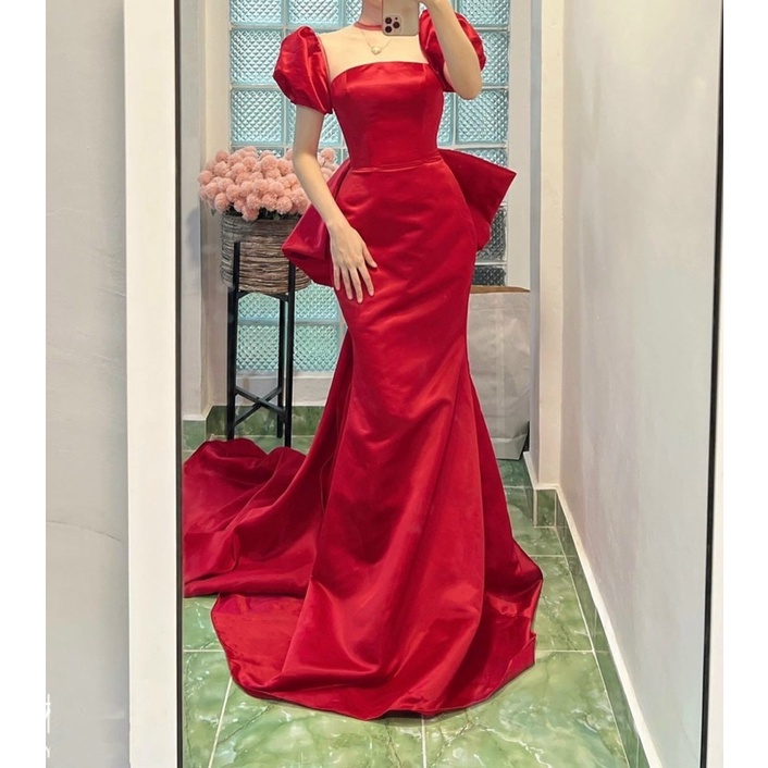 Đầm maxi mặc cưới đuôi cá tay dài kết bông hoa nổi TRIPBLE T DRESS - size M/L - MS181Y