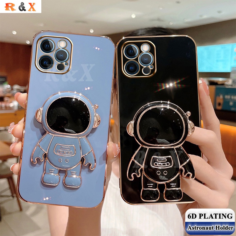 Ốp Điện Thoại Cao Su Mềm Mạ Điện Hình Phi Hành Gia Có Giá Đỡ Gấp Gọn Thời Trang Cho iPhone 6 Xs Max 6S 6Plus 7 8 Plus XR R&amp;X