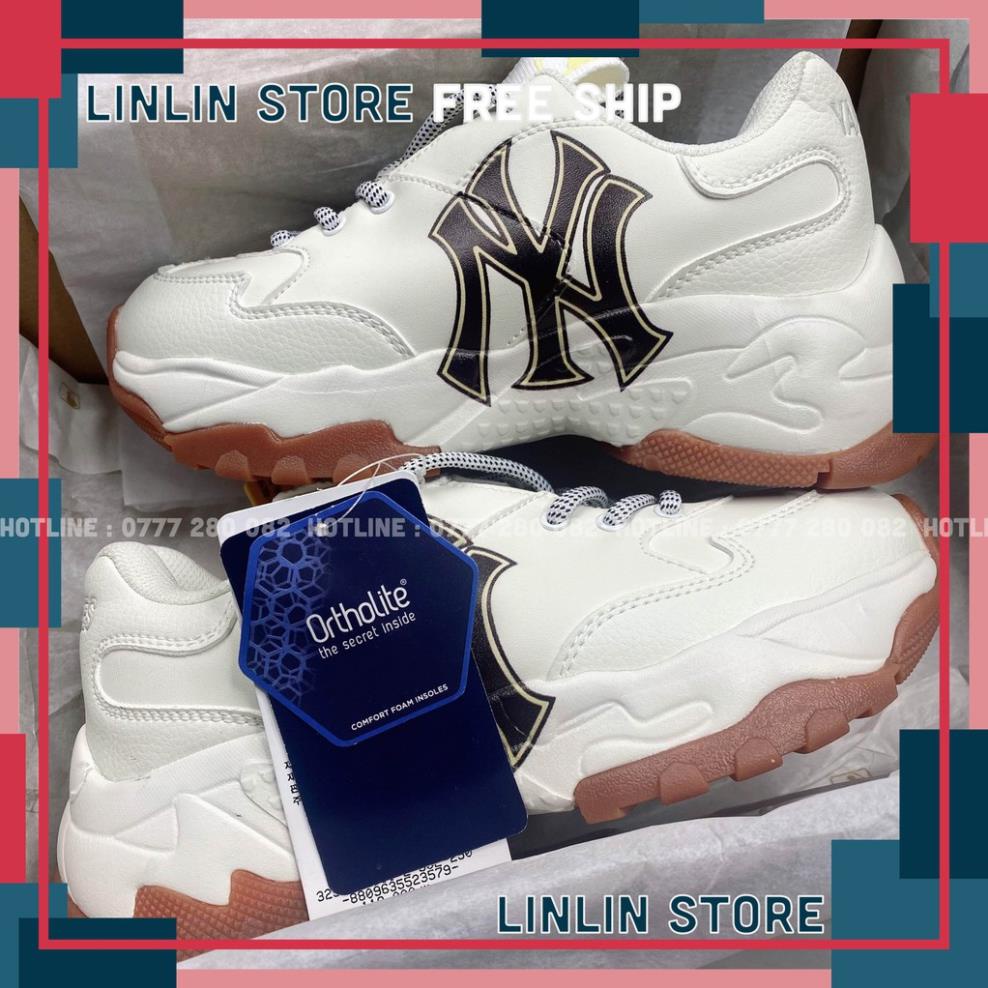 Xả Giày MLB NY Đế Nâu, Giày Sneaker MLB NY Đế Nâu Da Bò Cao Cấp Đế Cao Tăng Chiều Cao Hàng Cao Cấp Full Box + Bill